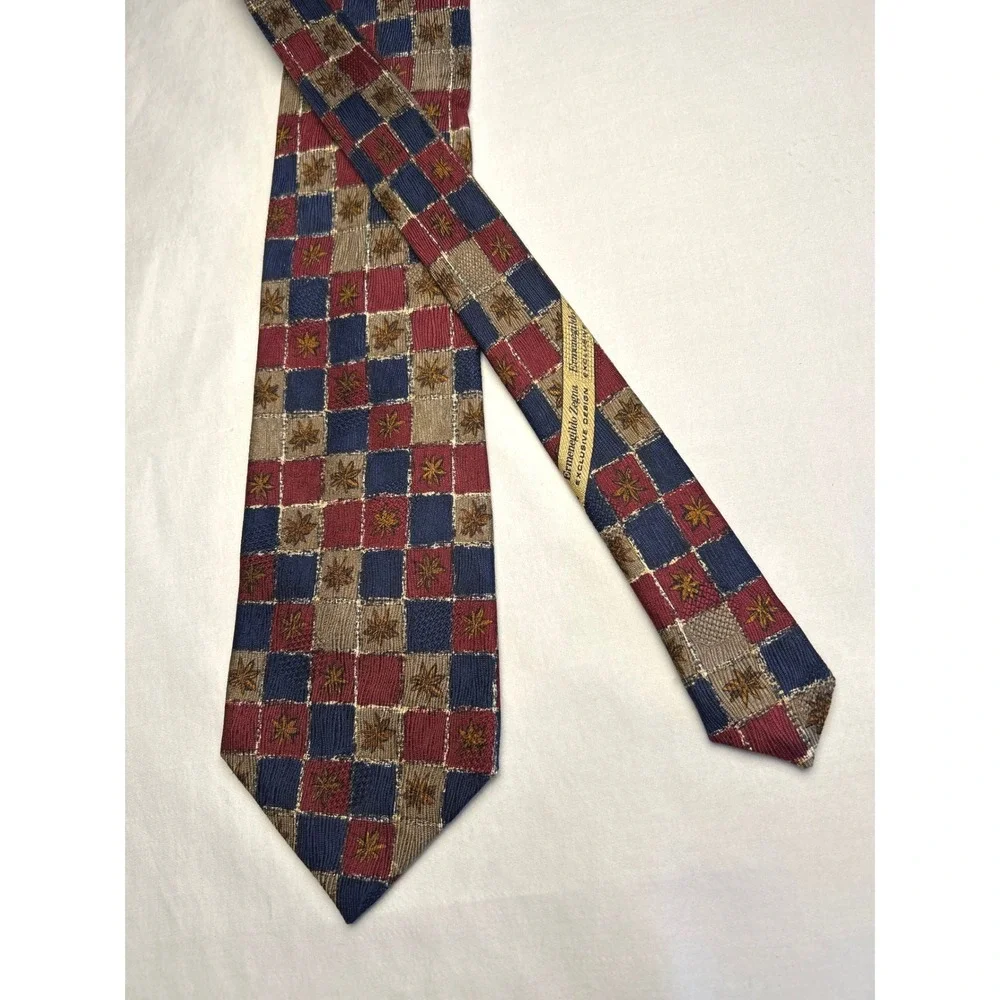 Ermenegildo Zegna Tie Men Red Blue Gold Star Patchwork Silk Exclusive Design